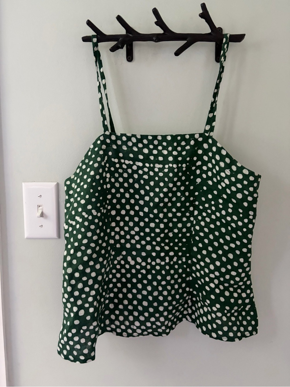 Osei Duri linen Bosca tank Green Polka Dot Spaghetti Strap Cami XS anthro - Picture 2 of 8